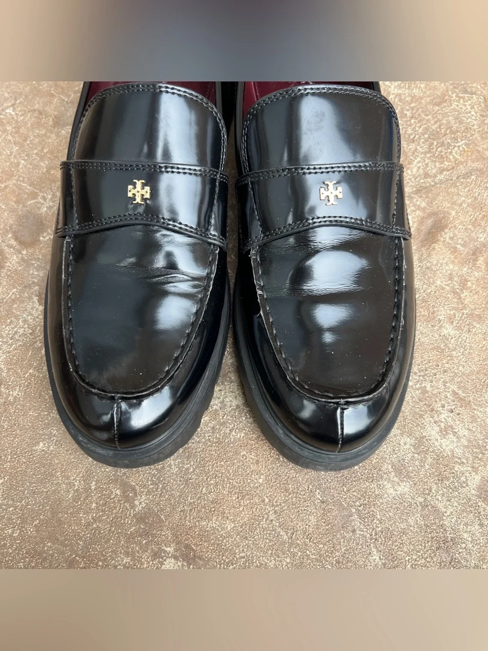 Tory Burch Classic Lug Loafer Black Patent Leather Sz 10